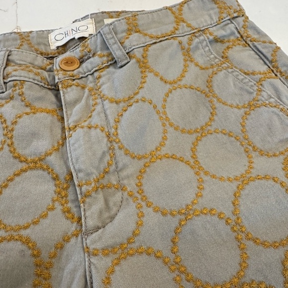 Anthropologie Chino Khaki and Gold Embroided Circle Ankle Pant / 27 / Relaxed - Picture 11 of 12
